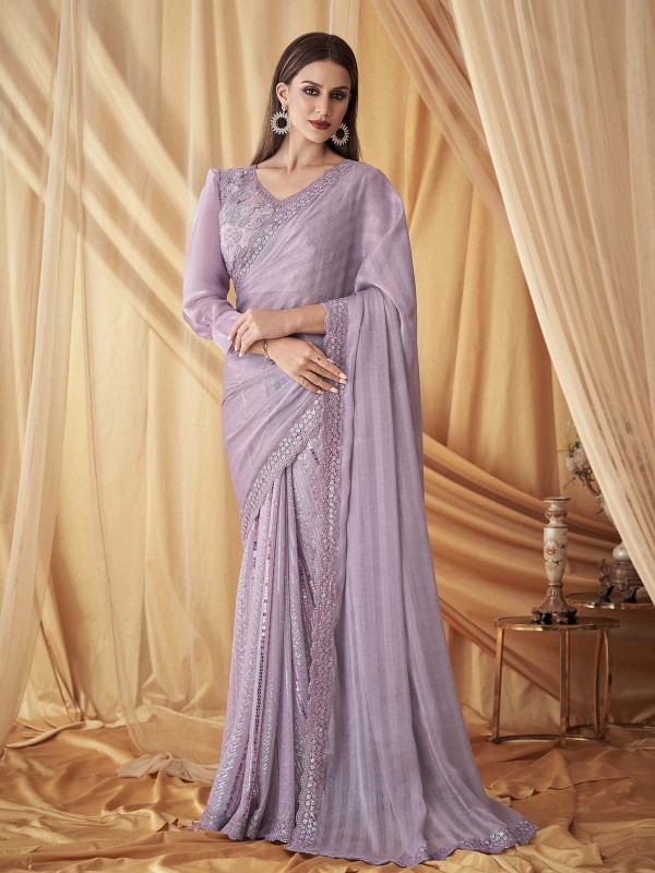 Lavender Georgette Pattern Saree